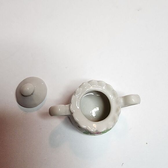 Miniature Porcelean Pitcher and Crock Set White with Flowers 1.5" Tall - Picture 6 of 8